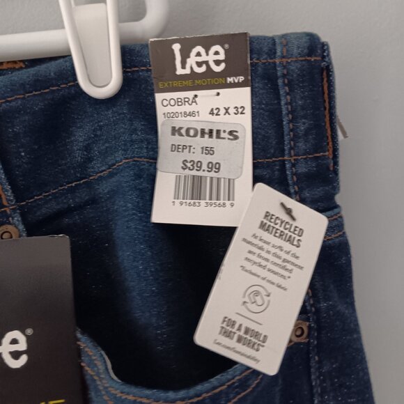 Lee Extreme Motion Cotton Denim Blue Jeans MVP Slim Straight Cobra Blue 42 x 32 - Picture 8 of 10